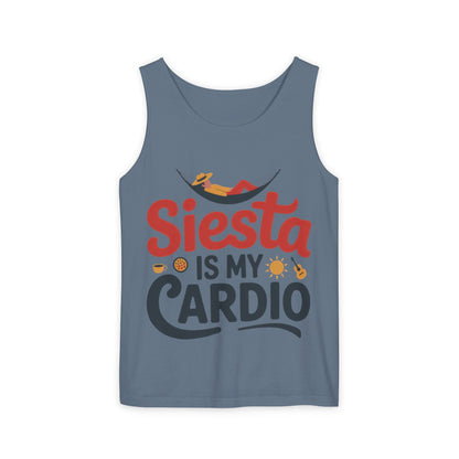Mens Garment-Dyed Tank Top, Siesta Is My Cardio Funny Mens Tank Top Spain Humor