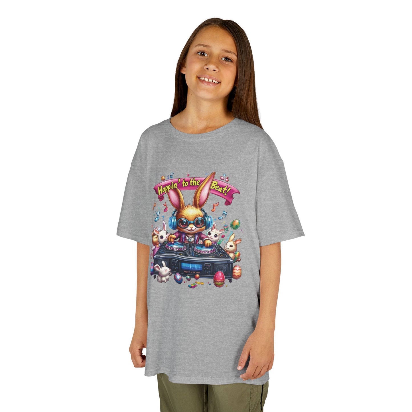Kids Easter DJ Bunny T-Shirt Fun - Music Themed Spring Tee, Hoppin to the Beat Design, Colorful Holiday Shirt for Boys and Girls