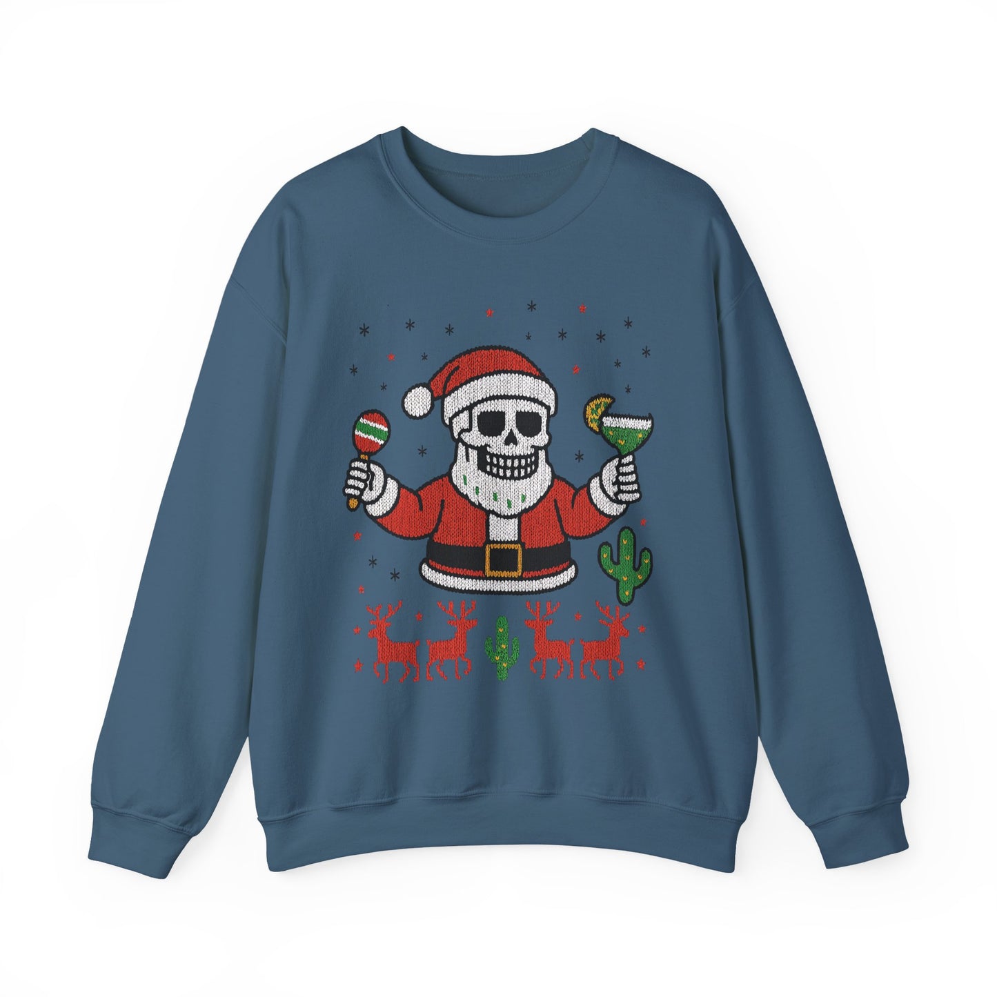 Skeleton Santa Ugly Christmas Sweatshirt for Men, Funny Margarita Holiday Jumper