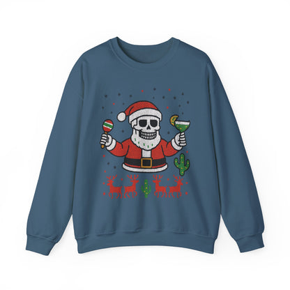 Skeleton Santa Ugly Christmas Sweatshirt for Men, Funny Margarita Holiday Jumper