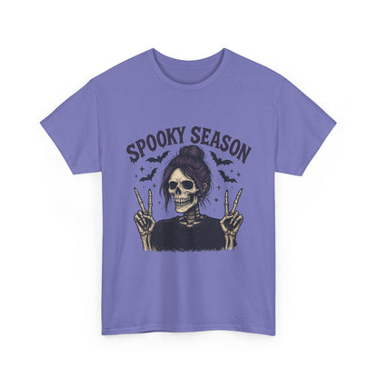 Spooky Season Women's T-Shirt, Funny Skeleton Girl Halloween Graphic Tee, Gothic Fall Shirt