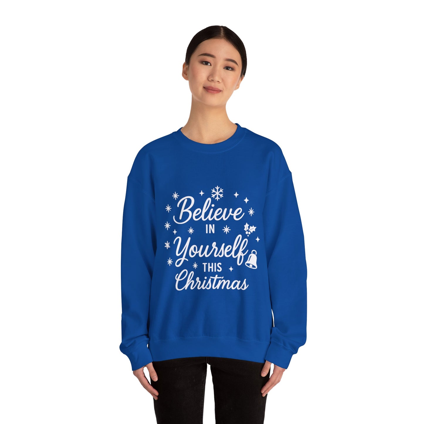 Women's Believe in the Magic Christmas Sweatshirt, Cozy Holiday Santa Hat Pullover, Women's Heavy Blend™ Crewneck Sweatshirt