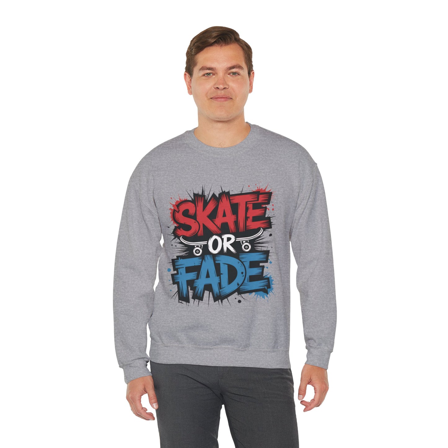 Skate Or Fade Men's Crewneck Sweatshirt, Graffiti Skateboarding Pullover, Urban Streetwear Top, Men's Heavy Blend™ Crewneck Sweatshirt