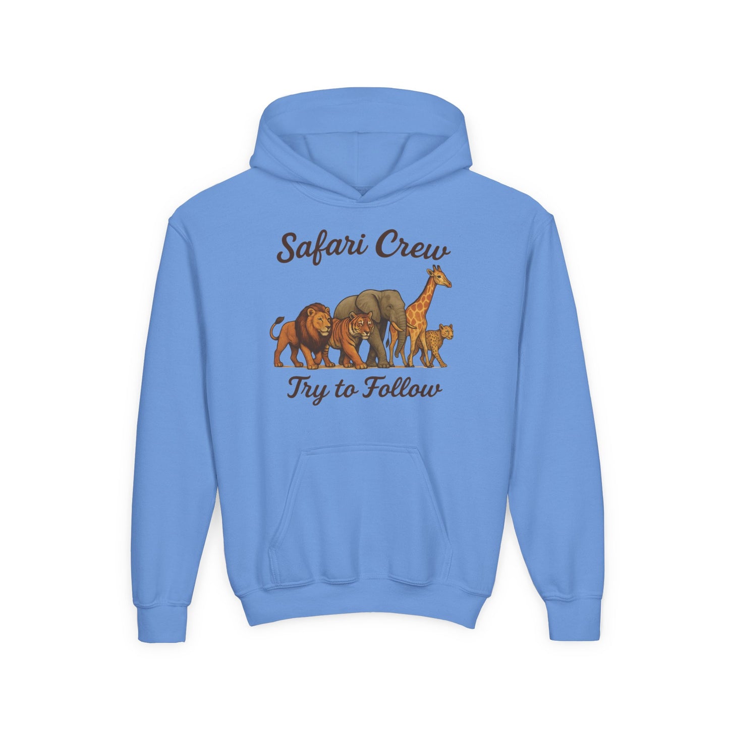 Safari Crew Youth Hoodie, Lion Tiger Elephant Giraffe Sweatshirt, Cool Safari Animal Graphic, Nature Explorer Gift, Youth Hoodie