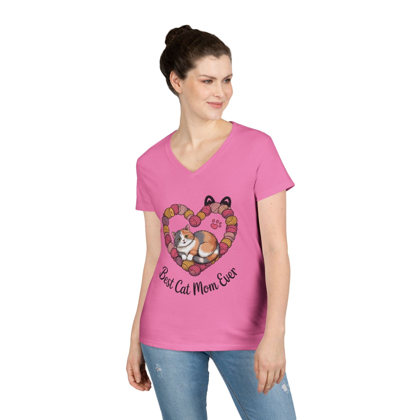 Best Cat Mom V-Neck T-Shirt, Gifts for Cat Lovers, Pet Mom Tee, Cute Cat Shirt, Animal Lover Apparel, Mother's Day Gift