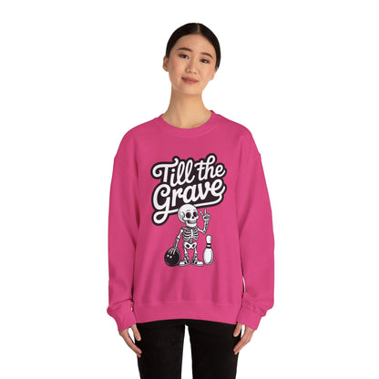 Funny Skeleton Bowling Sweatshirt, Womens Crewneck, Halloween Gift, Casual Wear, Till the Grave Sweatshirt, Bowling Lover Apparel