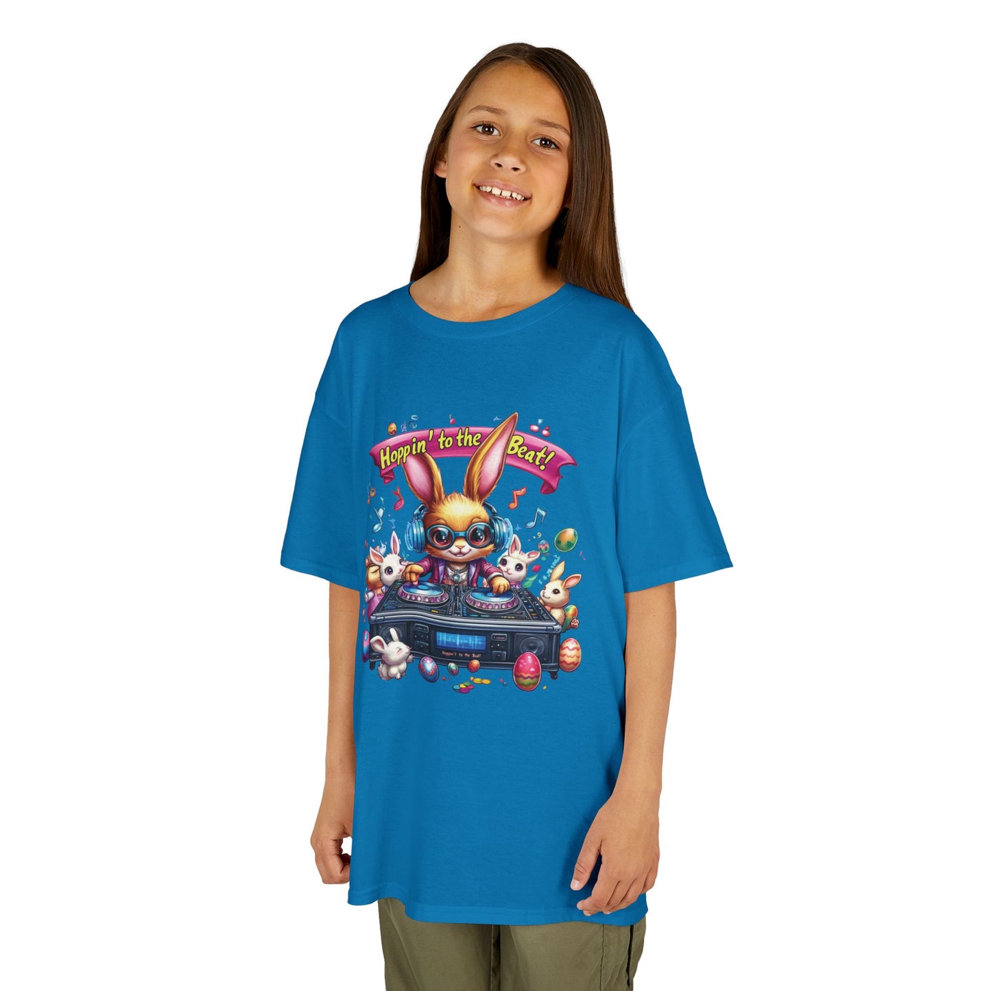 Kids Easter DJ Bunny T-Shirt Fun - Music Themed Spring Tee, Hoppin to the Beat Design, Colorful Holiday Shirt for Boys and Girls