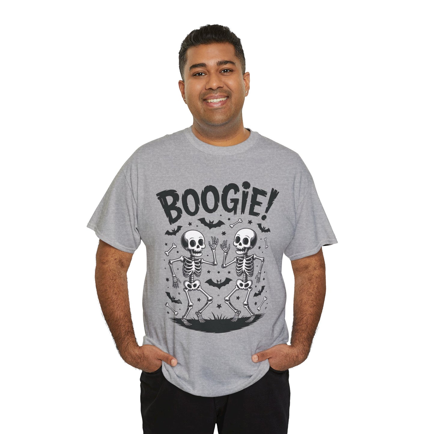 BOOGIE! Dancing Skeleton Halloween Mens's T-Shirt, Funny Spooky Graphic Tee for Men, Men'sHeavy Cotton Tee