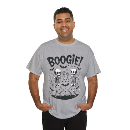 BOOGIE! Dancing Skeleton Halloween Mens's T-Shirt, Funny Spooky Graphic Tee for Men, Men'sHeavy Cotton Tee