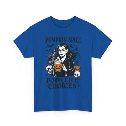 Pumpkin Spice Poor Life Choices Women's T-Shirt, Funny Vampire Coffee Halloween Graphic Tee