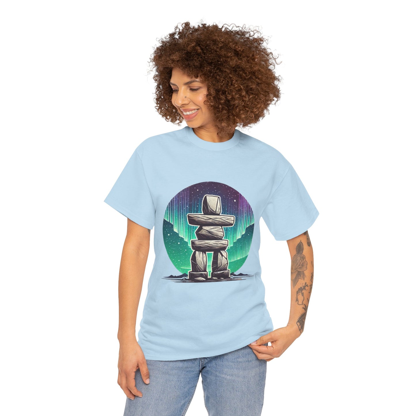 Aurora Stone Inukshuk Tee, Northern Lights Inukshuk T-Shirt,  Arctic Stone Stack Aurora Graphic Tee, Canada Inuit Symbol Shirt
