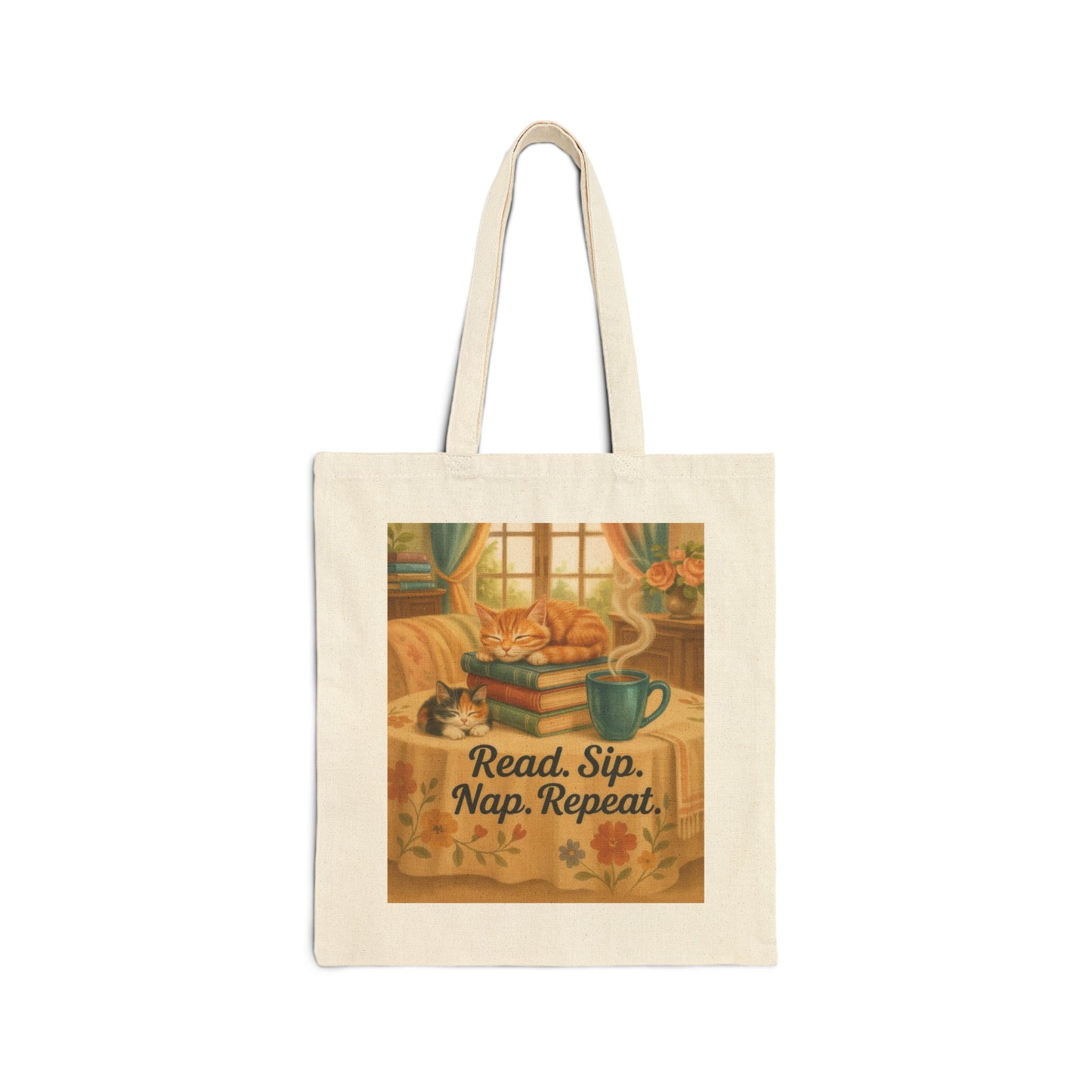 Cute Cotton Canvas Tote Bag - Read Sip Nap Repeat | Perfect for Book Lovers, Cat Lovers, Eco-Friendly Gift, Reusable Shopping Bag, Charming