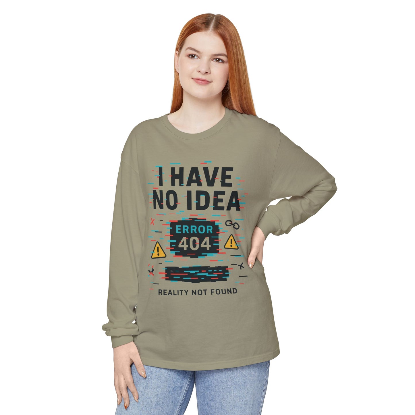 Unisex Long Sleeve T-Shirt, Funny Error 404 Graphic Tee, Internet Humor, Geeky Apparel, Quirky Humor Shirt, Gift for Tech Lovers