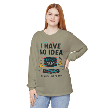 Unisex Long Sleeve T-Shirt, Funny Error 404 Graphic Tee, Internet Humor, Geeky Apparel, Quirky Humor Shirt, Gift for Tech Lovers