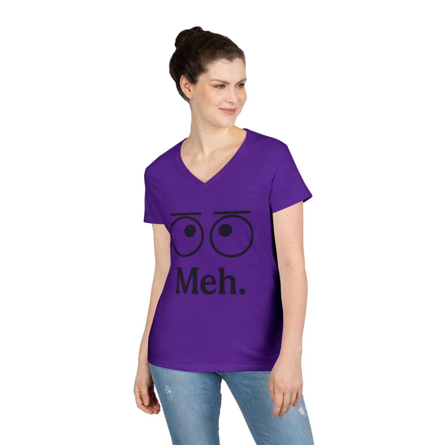 Funny Ladies' V-Neck T-Shirt - "Meh." Graphic, Casual Humor Tee, Gift for Her, Everyday Wear, Cute Top
