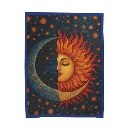 Sun and Moon Velveteen Plush Blanket, Celestial Cosmic Throw Blanket, Boho Astrology Home Decor, Cozy Spiritual Gift for Star Lovers