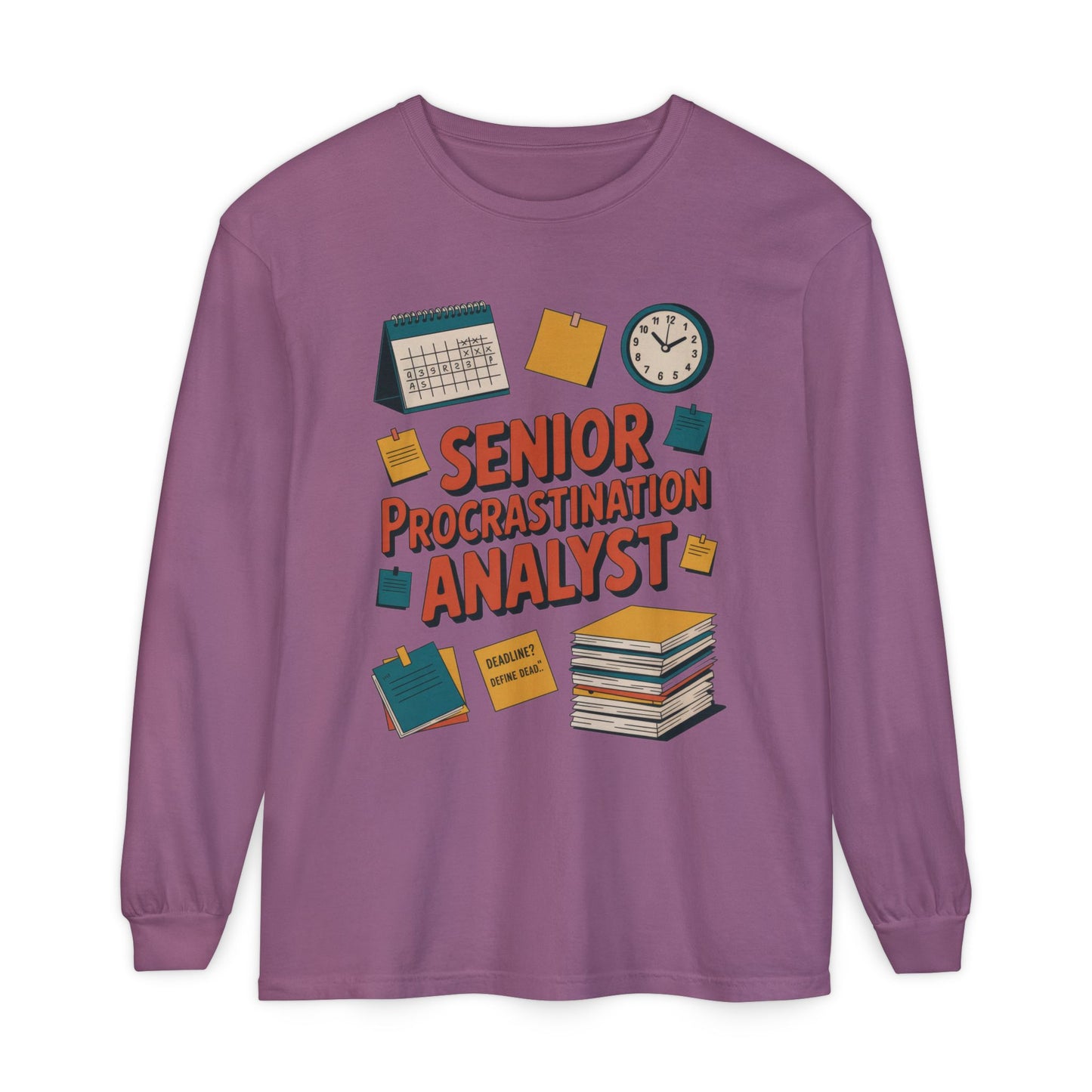 Senior Procrastination Analyst Long Sleeve Tee, Funny Work Shirt,Gift for Analysts, Office Humor, Meme Long Sleeve, Motivation Humor Apparel