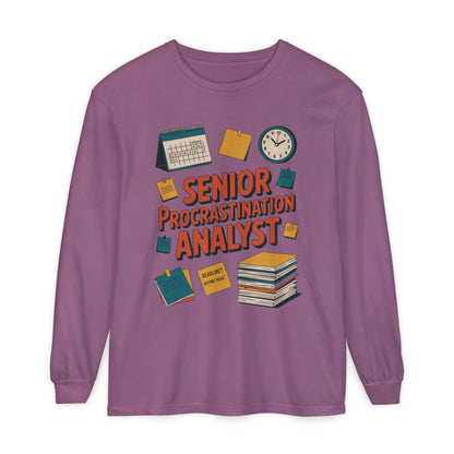 Senior Procrastination Analyst Long Sleeve Tee, Funny Work Shirt,Gift for Analysts, Office Humor, Meme Long Sleeve, Motivation Humor Apparel
