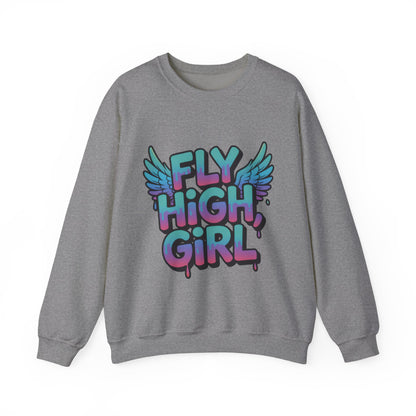 Women's Sweatshirt Fly High Girl, Graffiti Drip Angel Wings Streetwear Pullover Top