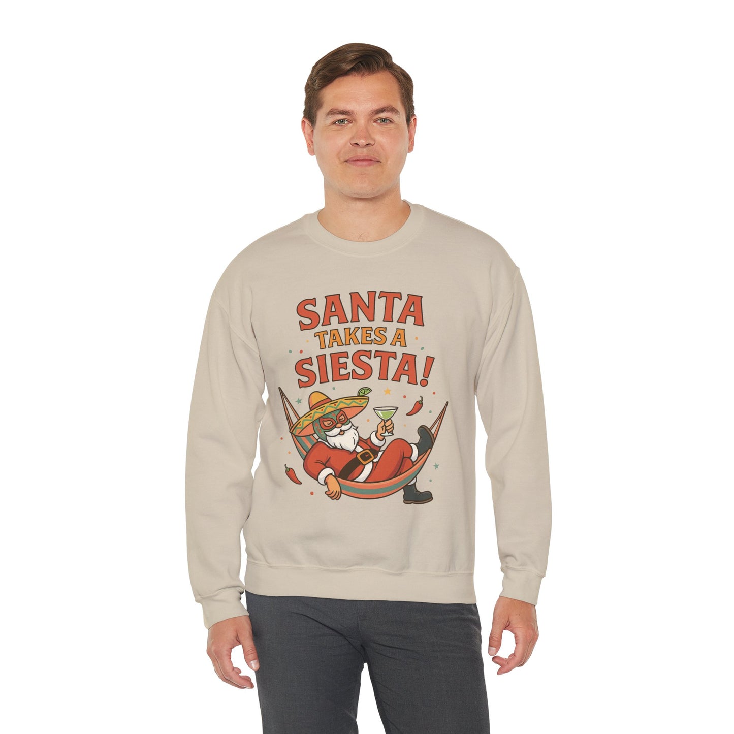 Santa Takes a Siesta Funny Christmas Sweatshirt for Men, Mexican Holiday Jumper