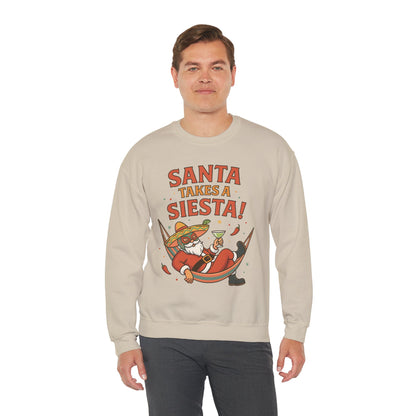 Santa Takes a Siesta Funny Christmas Sweatshirt for Men, Mexican Holiday Jumper