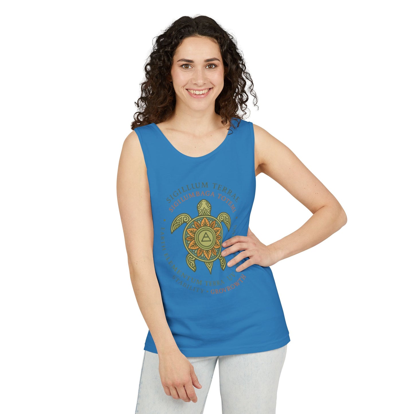 Earth Totem Turtle Womens Tank, Sigillum Terrae Symbol, Elemental Growth Tee, Nature-Inspired Tank Top with Protective Symbol, , Beachwear