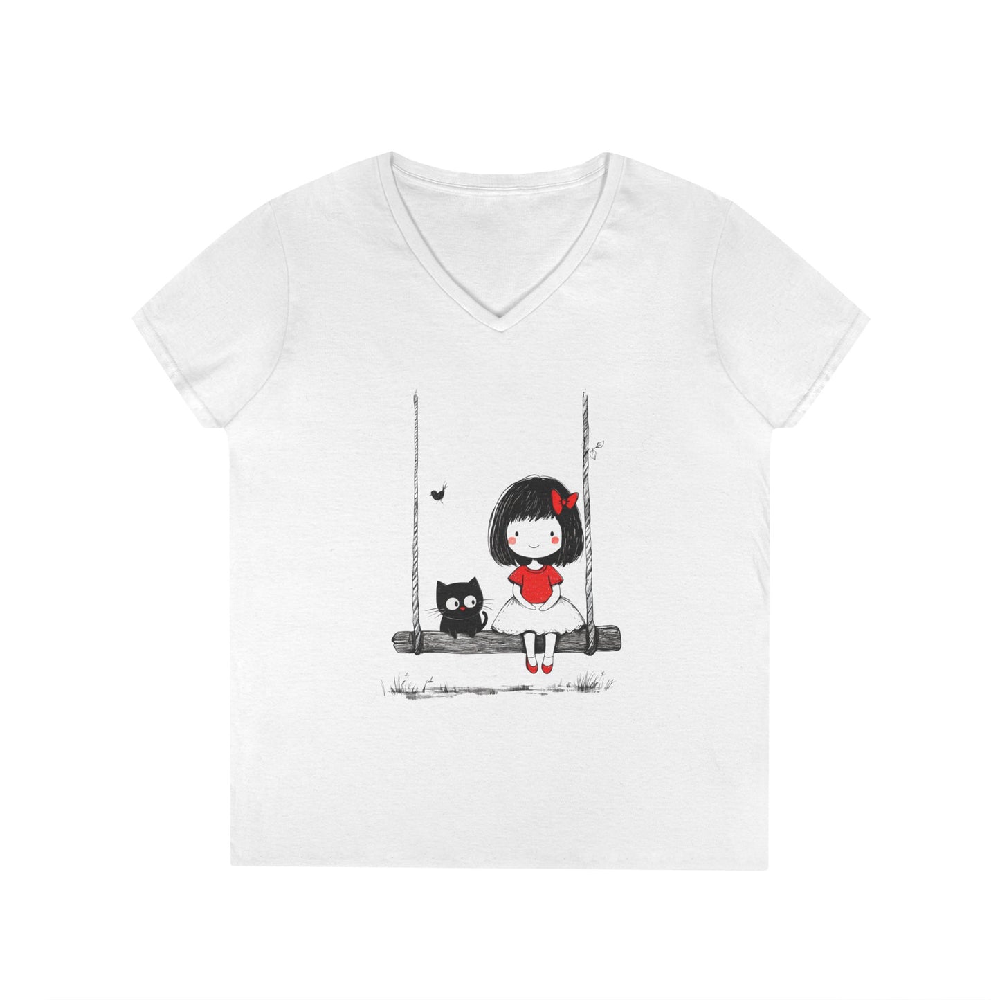 Cat Lover Girls' V-Neck T-Shirt, Gift for Birthday, Cat Lover T-Shirt, Cat Mom Gift