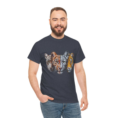 Wildlife Fusion Unisex Heavy Cotton Tee - Nature Lover's Apparel, Tiger Graphic Shirt, Animal Enthusiast Gift, Eco-Friendly Fashion