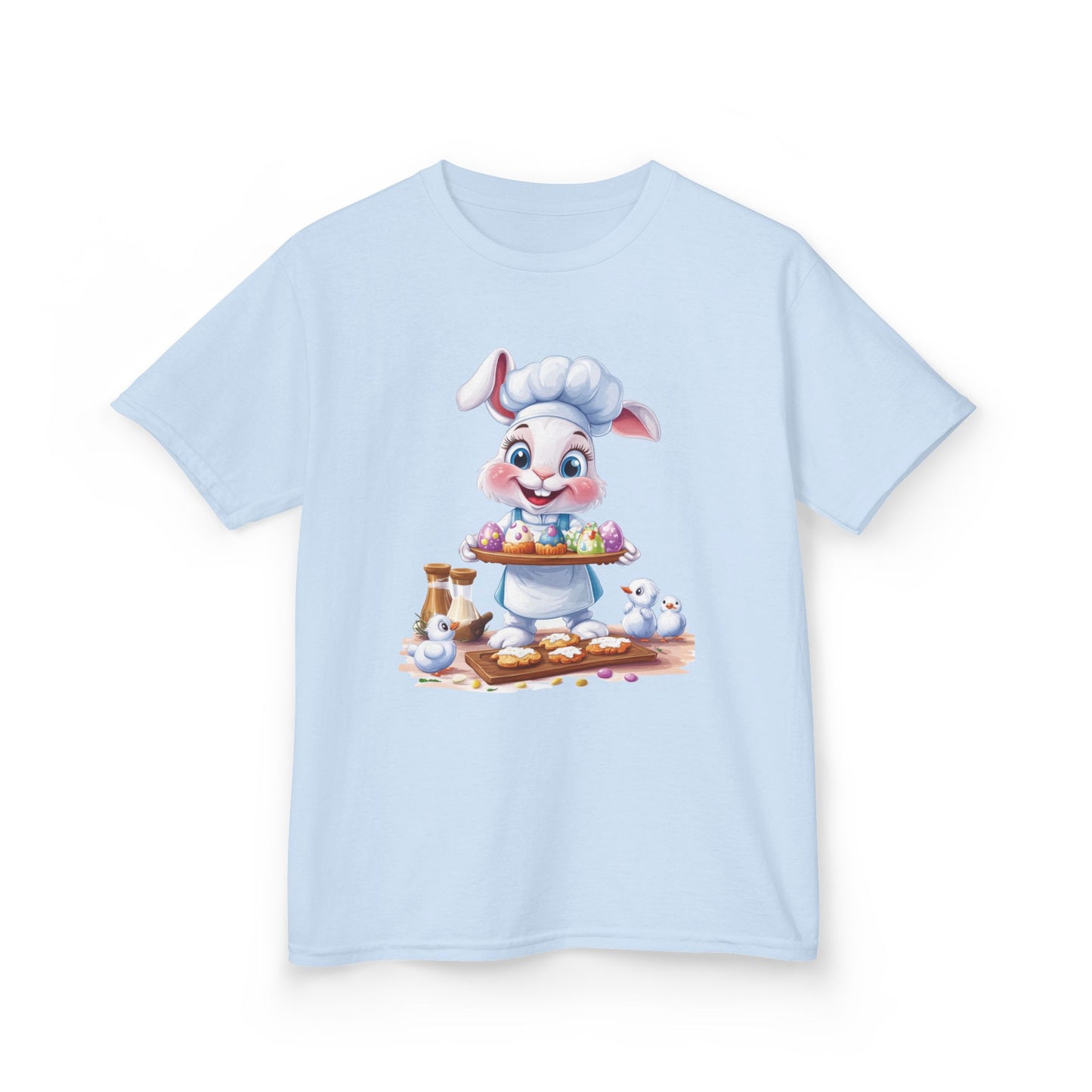 Easter Bunny Chef Kids T-Shirt, Cute Spring Baking Tee with Eggs, Toddler Easter Outfit, Bunny Holding Egg Tray Tee, Cute Animal Design
