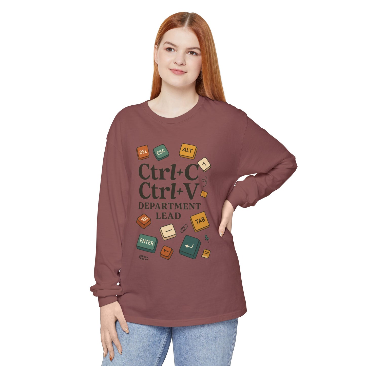 Graphic Long Sleeve Tee, Ctrl+C Ctrl+V Department Lead, Funny Office Humor Shirt, Programmer Gift, Tech Nerd Tee, IT Department Apparel