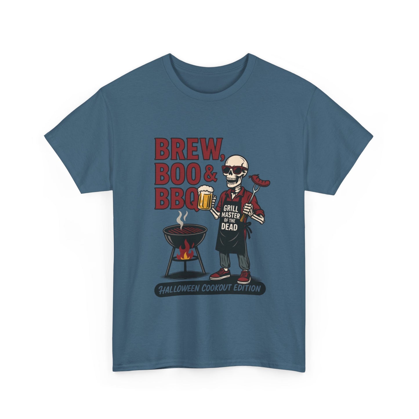 Halloween BBQ Men's T-Shirt, Brew Boo & BBQ Skeleton Grill Master Tee, Funny Dad Gift, Grill Master Tee, Grill Dad Halloween