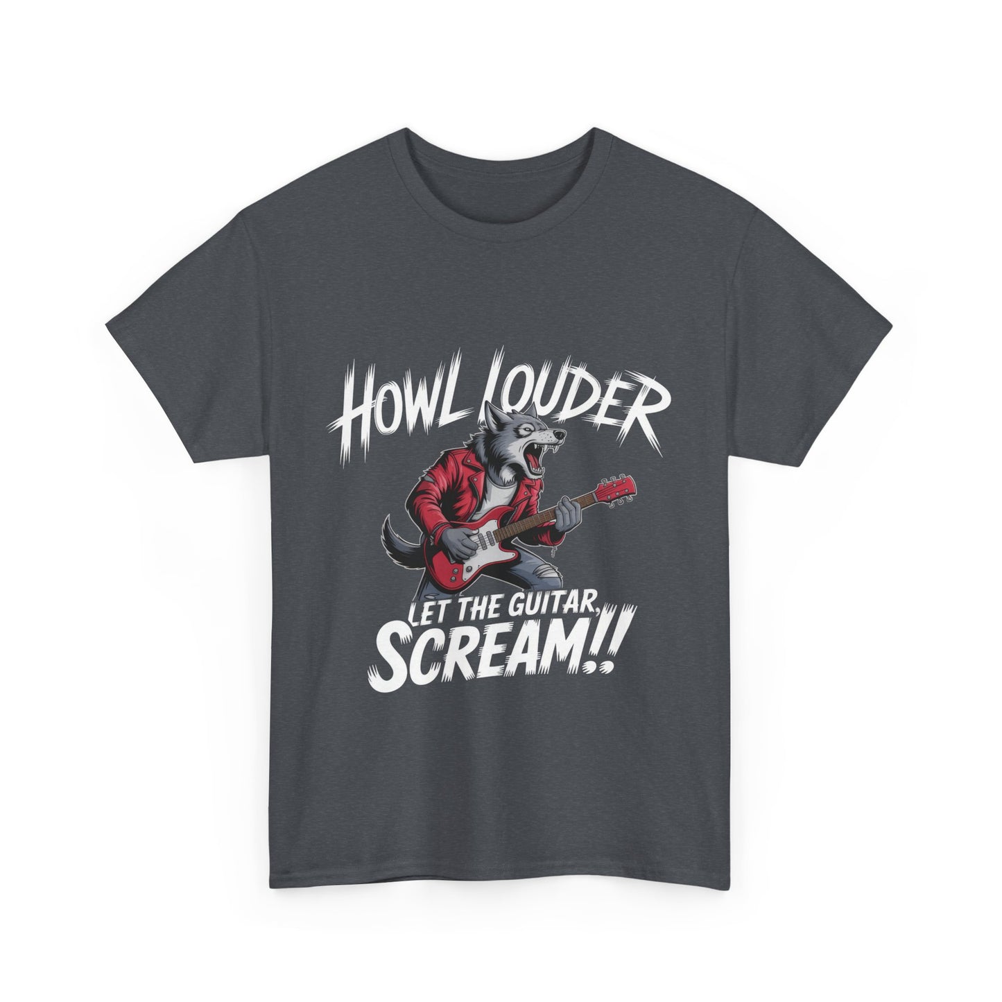 Rockin' Wolf Unisex Tee, Perfect for Music Lovers, Music Lover Graphic T-Shirt, Cool Guitarist Wolf Design, Rock Wolf Electric Guitar Tee