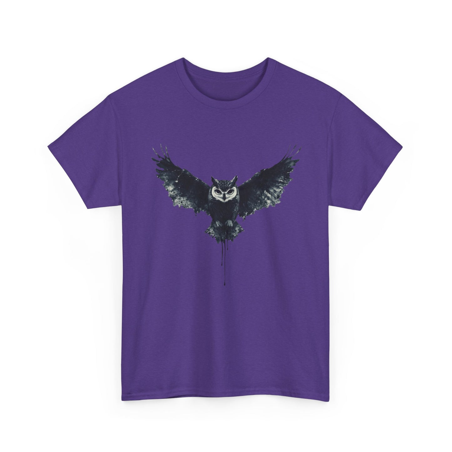 Cool Owl Graphic Unisex Heavy Cotton Tee, Flying Owl Ink Art T-Shirt, Nature Lover Gift, Animal Print Tee, Gothic Bird Graphic Tee