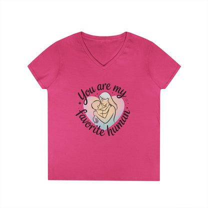 You Are My Favorite Human Mom Baby Tee, Mothers Day Gift, Pastel Heart Ladies V-Neck T-Shirt, Sentimental Mom Shirt