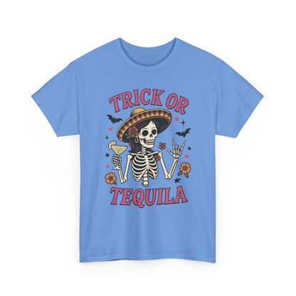 Trick or Tequila Women's T-Shirt, Funny Halloween Skeleton Drinking Shirt, Party Graphic Tee