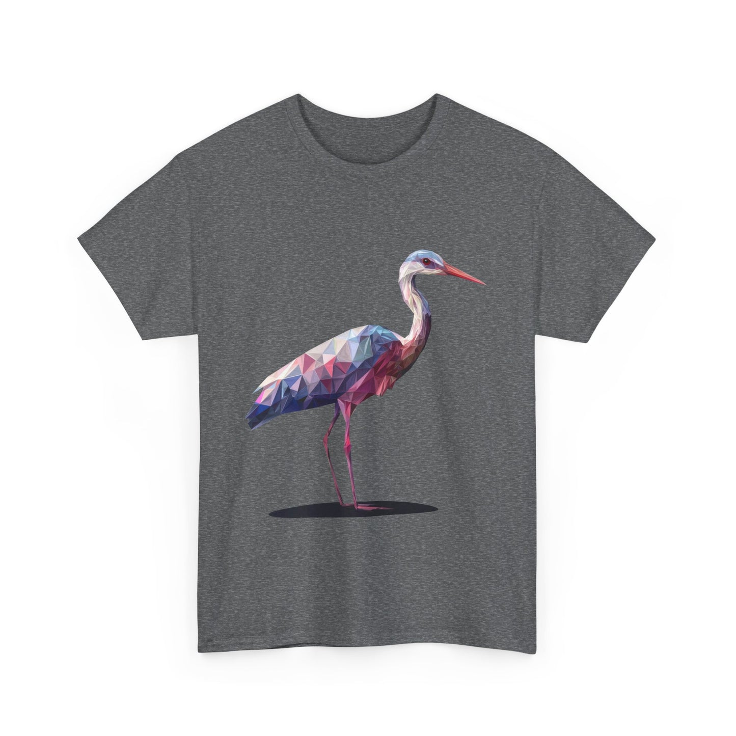 Geometric Heron T-Shirt, Colorful Polygon Bird Graphic, Nature Lover Unisex Heavy Cotton Tee, Geometric Crane Tee, Bird Lovers Gift