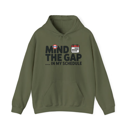 Men's Hoodie Funny Mind The Gap, London Tube Inspired Office Humor Hoodie, Comfy Graphic Sweatshirt
