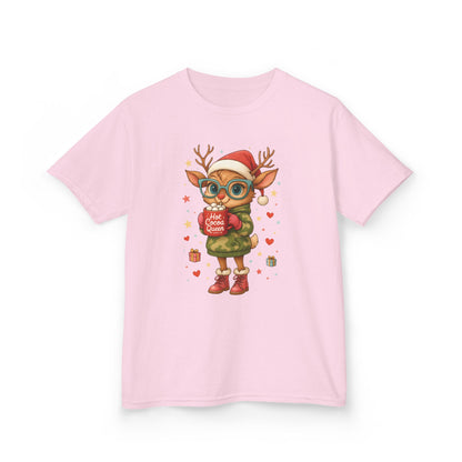 Hot Cocoa Queen Christmas T-Shirt for Girls, Cute Holiday Reindeer Tee