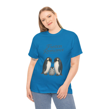 Womens Heavy Cotton Tee, Womens Frozen Romance Penguin T-Shirt, Cute Animal Graphic Tee, Love Birds Shirt Gift
