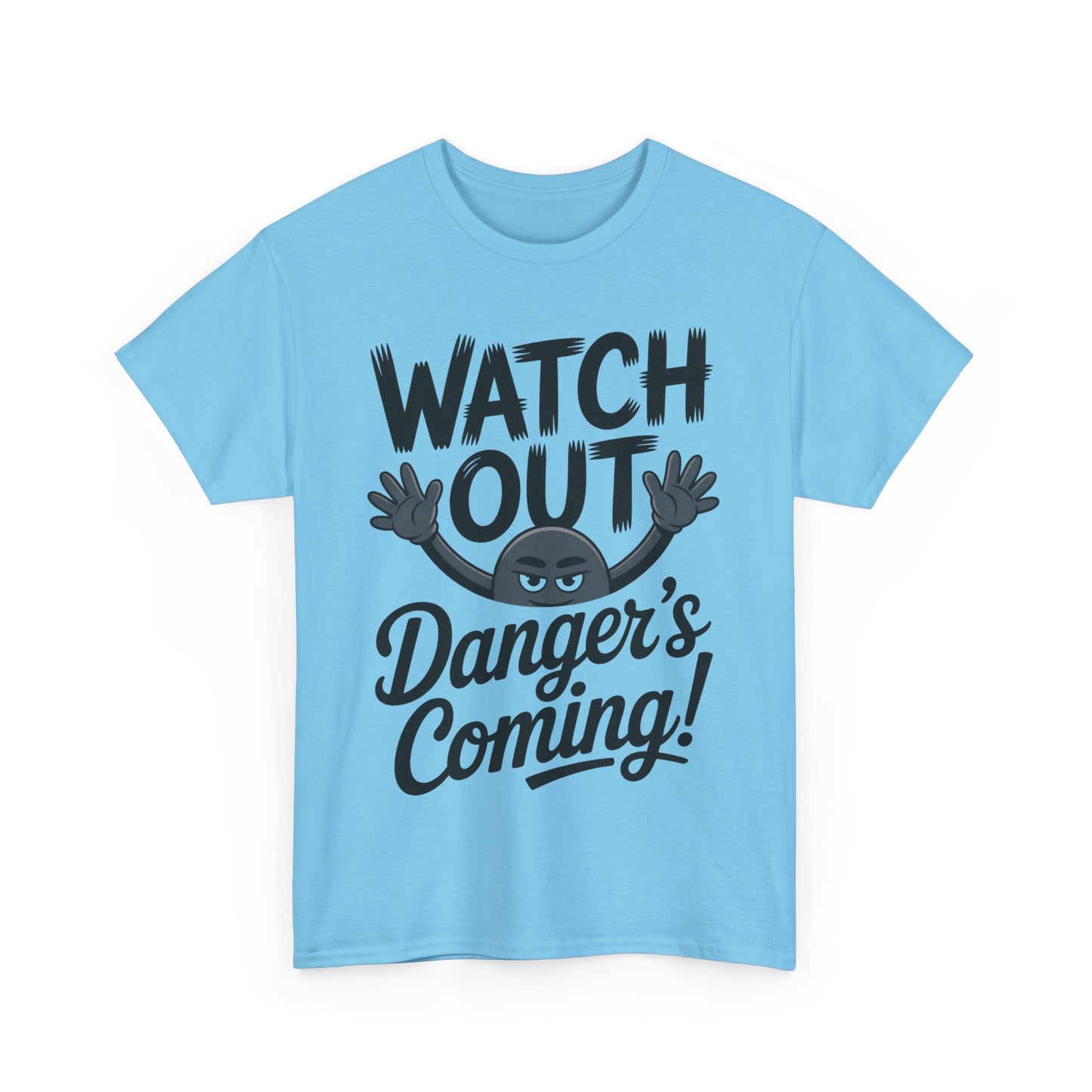 Funny "Watch Out" Cartoon Character T-Shirt, Sketch Style Unisex Heavy Cotton Tee, Minimalist Humorous Graphic Tee, Gift for Him/Her