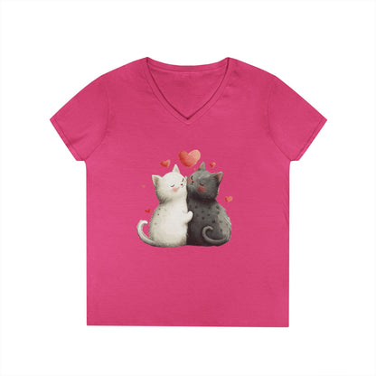 Cute Cat Love V-Neck T-Shirt, Animal Lover Gift, Valentine's Day Shirt, Cat Mom Gift, Cute Graphic Tee