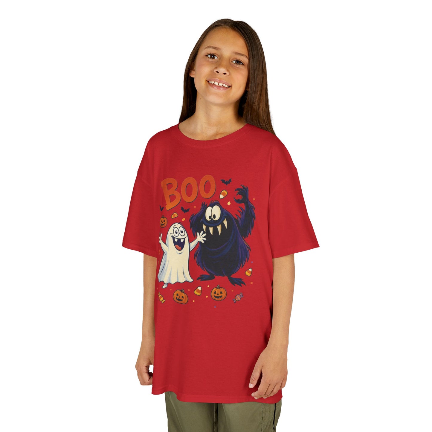 Kids Halloween T-Shirt BOO! Cute Ghost Monster Shirt, Funny Spooky Graphic Tee for Boys Girls, Halloween Costume Gift