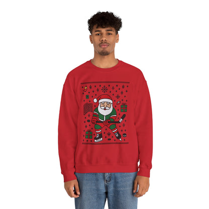 Hockey Santa Men's Christmas Sweatshirt, Funny Sports Holiday Jumper