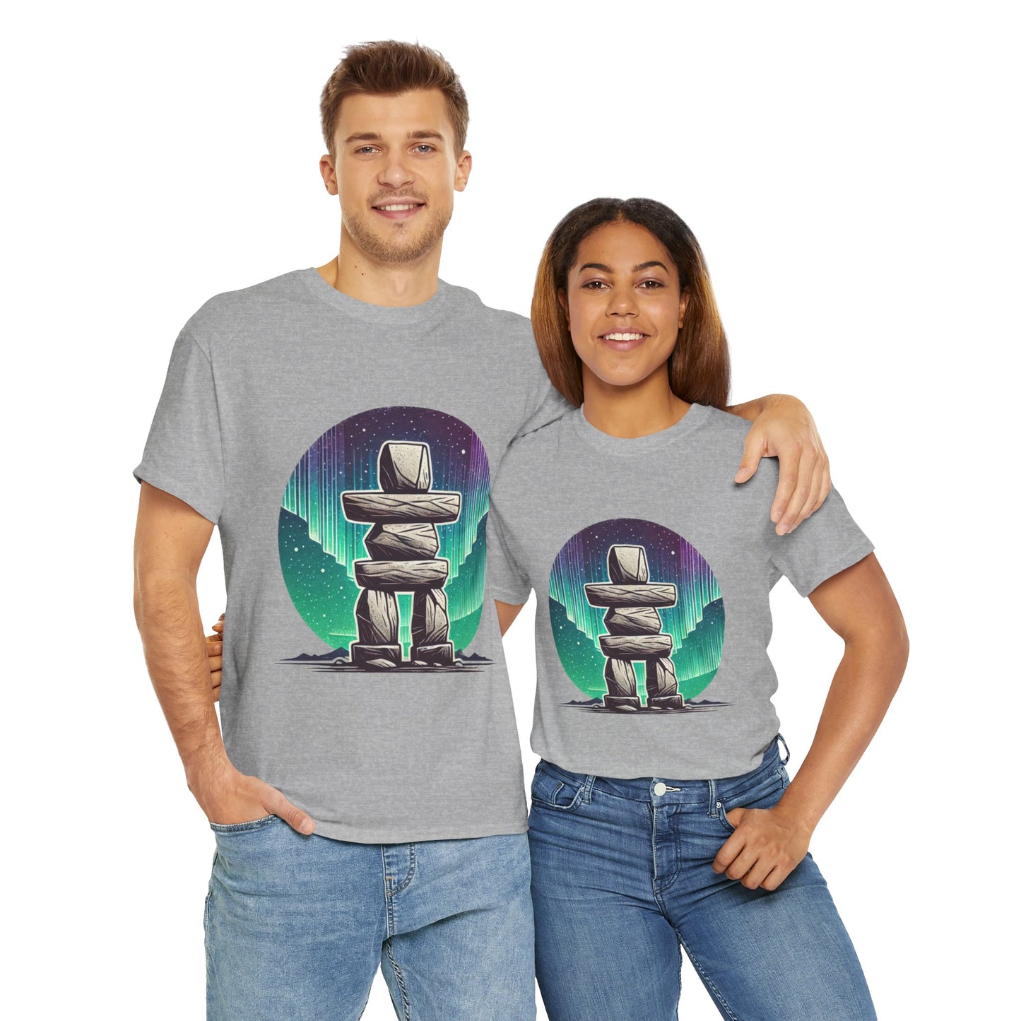 Aurora Stone Inukshuk Tee, Northern Lights Inukshuk T-Shirt,  Arctic Stone Stack Aurora Graphic Tee, Canada Inuit Symbol Shirt