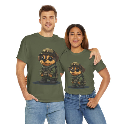 Funny Dog Soldier Tee, Cute Military Dog Cartoon Unisex Heavy Cotton Tee , Pet Lover Gift, Gift for Dog Owners, Gift for Army Fans