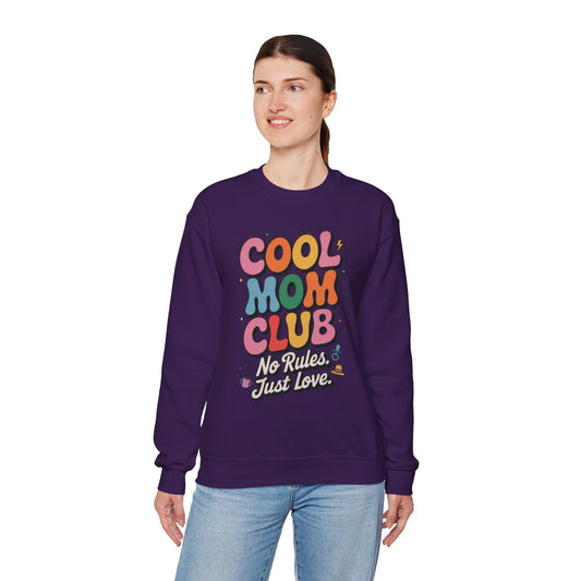Cool Mom Club Sweatshirt, Gift for Moms, Mother's Day, No Rules Just Love, Retro Colorful Unisex Heavy Blend Crewneck