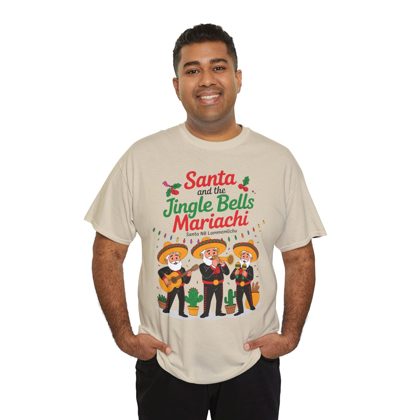 Santa and the Jingle Bells Mariachi, Funny Mexican Christmas T-Shirt, Latin Fiesta Holiday Tee, Navidad Humor Shirt