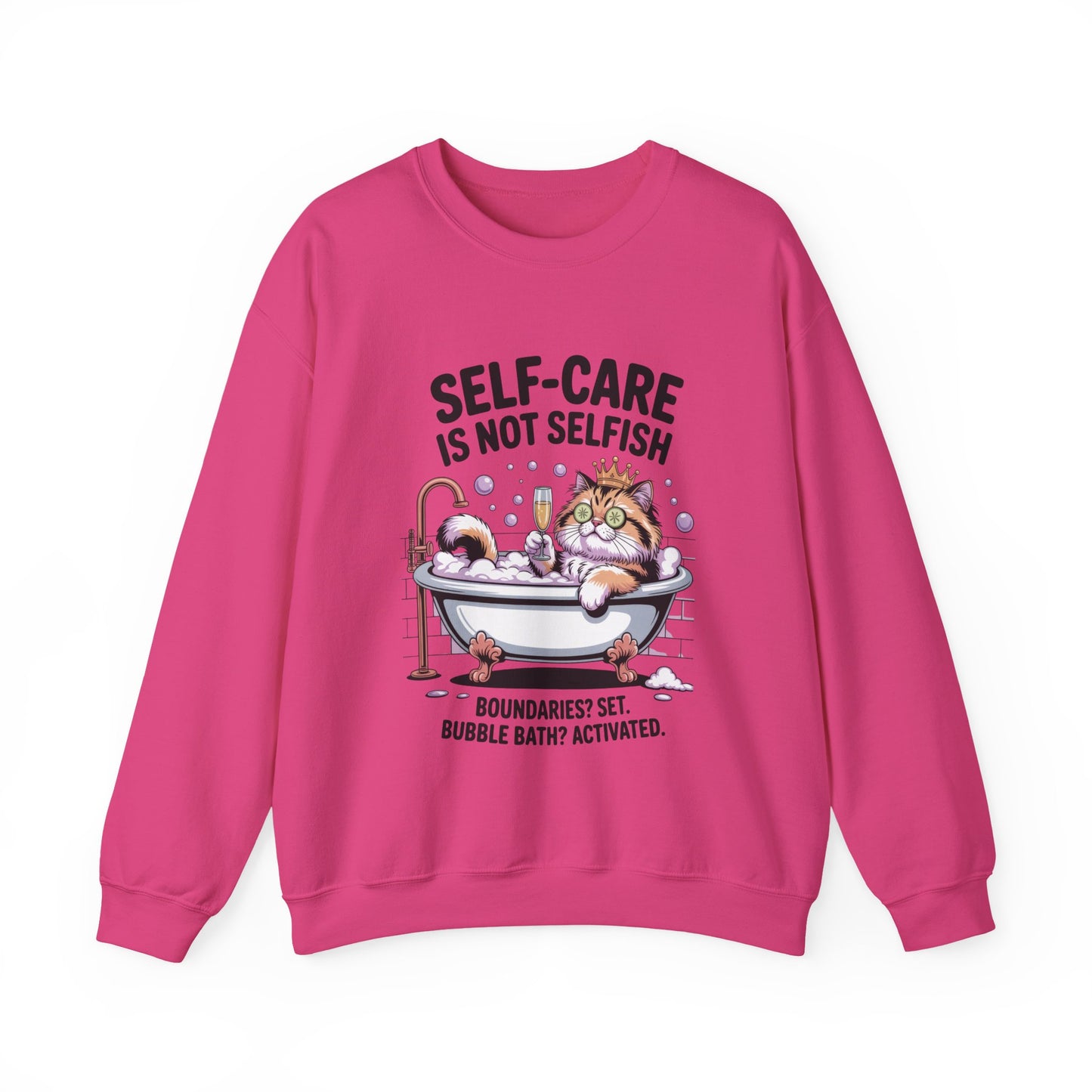Womens Crewneck Sweatshirt, Self-Care Cat Shirt, Funny Cat Tee, Relaxing Kitty Graphic, Self Care Is Not Selfish Womens Sweatshirt