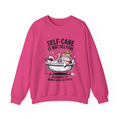 Womens Crewneck Sweatshirt, Self-Care Cat Shirt, Funny Cat Tee, Relaxing Kitty Graphic, Self Care Is Not Selfish Womens Sweatshirt