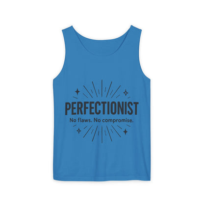 Mens Perfectionist Tank Top, No Flaws No Compromise, Minimal Bold Graphic Tee, Gift for OCD, Clean Freak, or Detail-Oriented Men